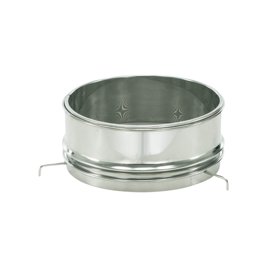 Vista frontal do Filtro Duplo em Aço Inoxidável para Tanques de Decantação 50–100 kg (SN_39A)