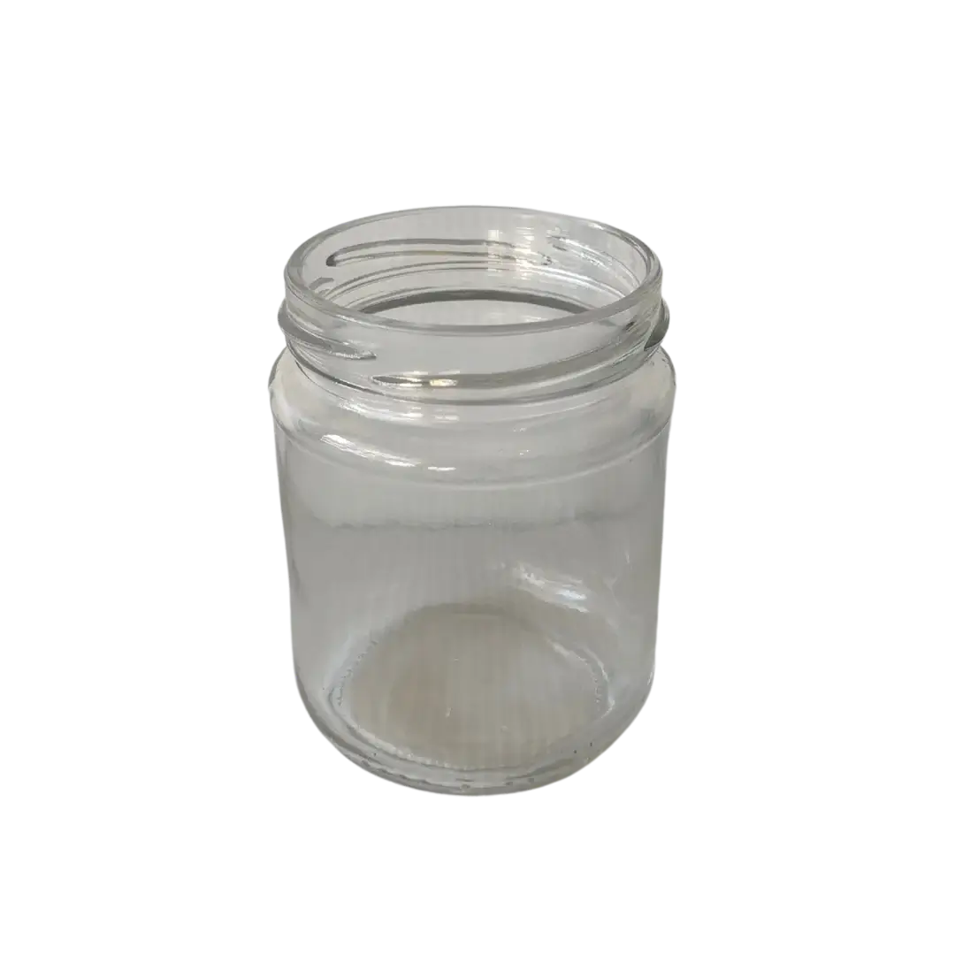 Frasco de vidro JGS 250 ml com relevo de favos – vista lateral