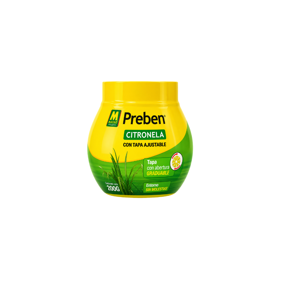 Vista frontal do Gel de Citronela com Tampa Ajustável PREBEN - 200g