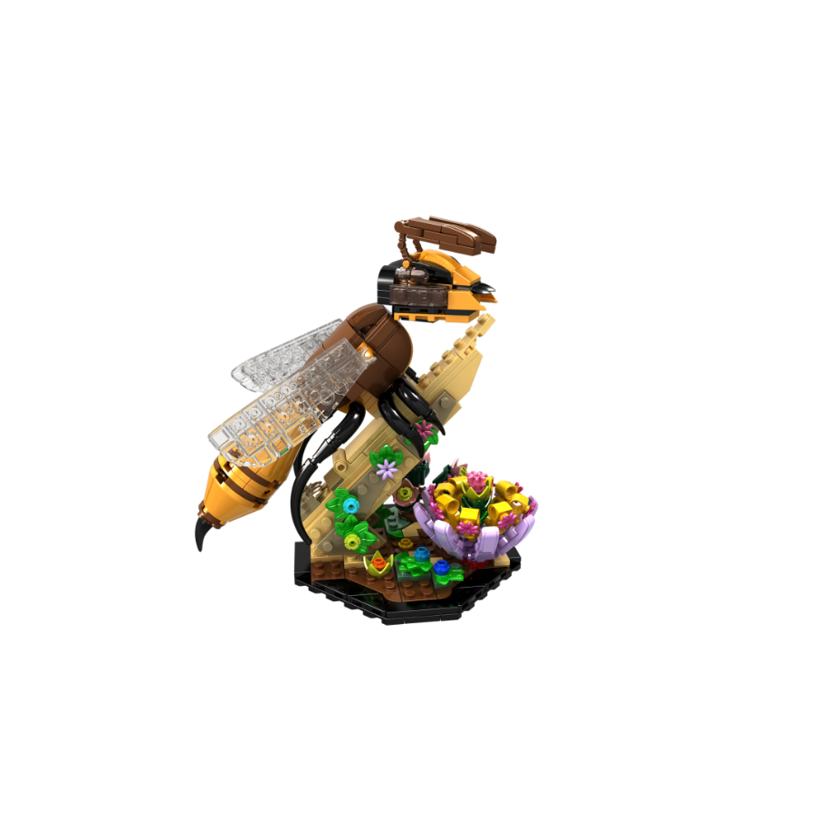 Vista lateral abelha e flor