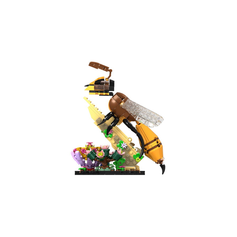 Vista lateral abelha e flor