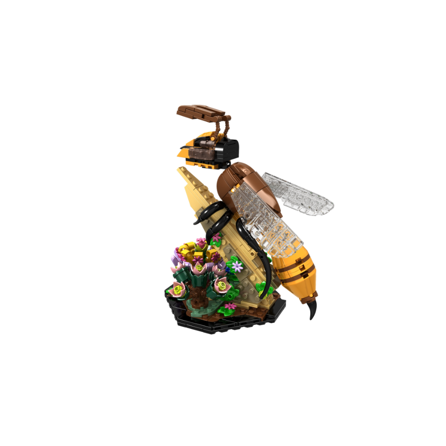 Vista lateral abelha e flor