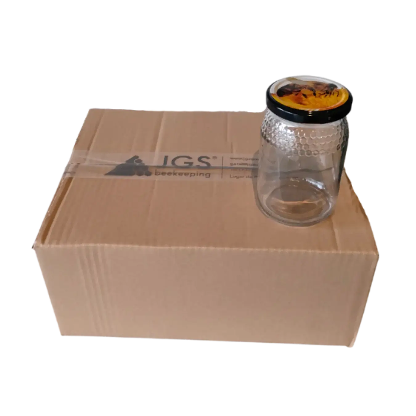 Caixa com 12 frascos de vidro 1/2kg, TO66