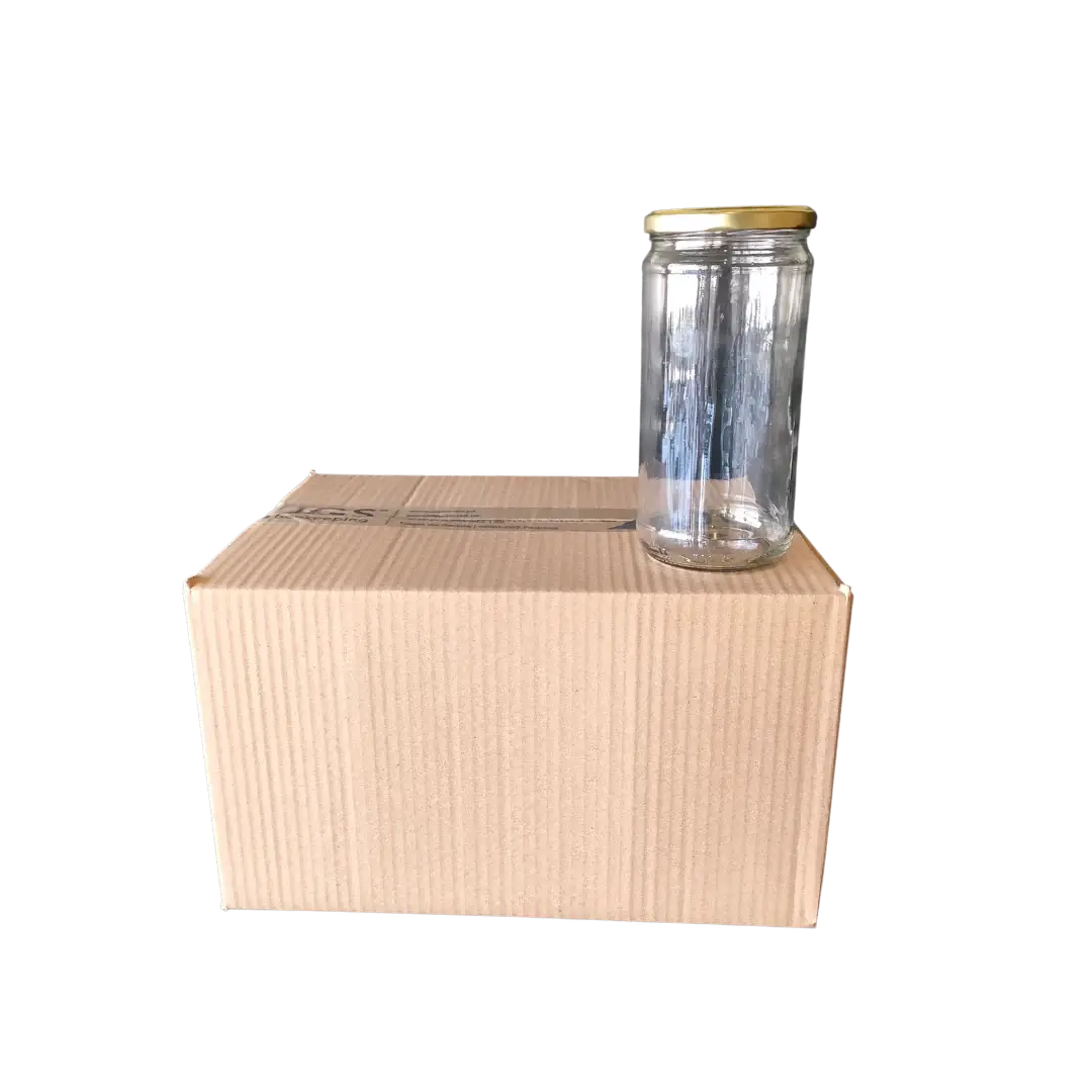 Caixa com 12 frascos de vidro liso, 1kg, 750ml, com tampa incluída em dourada