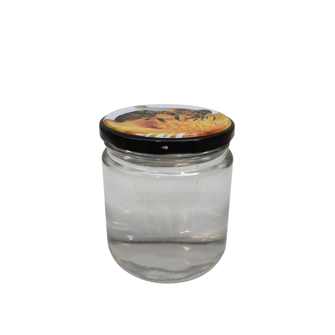 Pot en verre plat 1/2kg avec capsule d'abeille