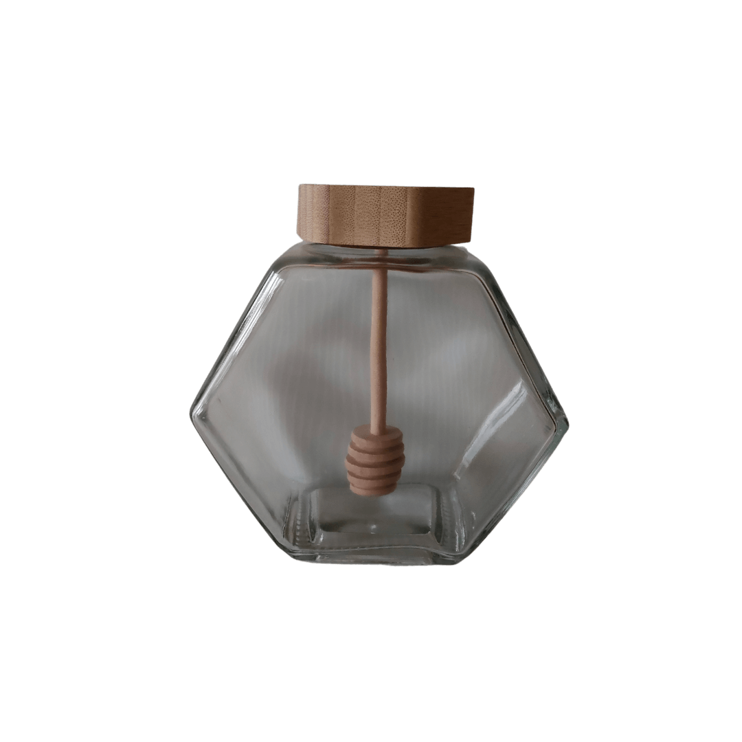 Frasco hexagonal de 380ml com tampa e colher