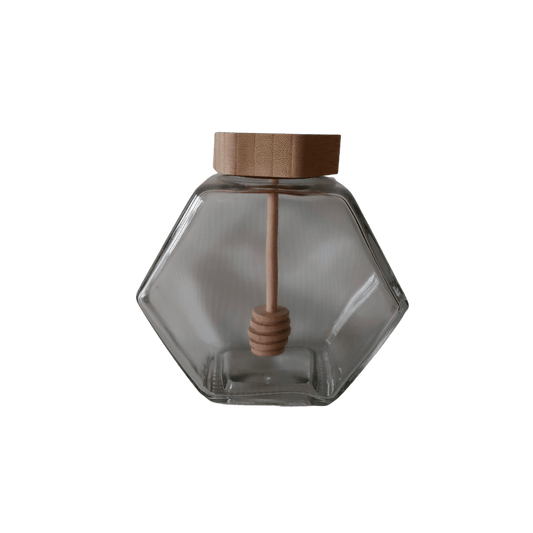 Frasco hexagonal de 380ml com tampa e colher