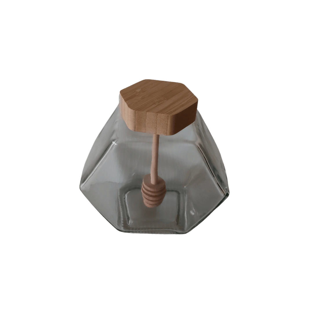 Frasco hexagonal de 380ml com tampa e colher