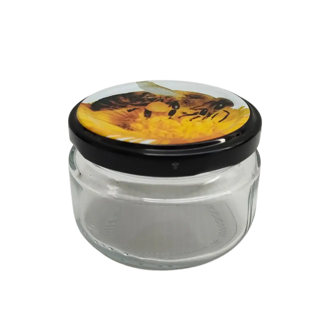 Frasco de vidro 140ml com tampa TO66 em abelha