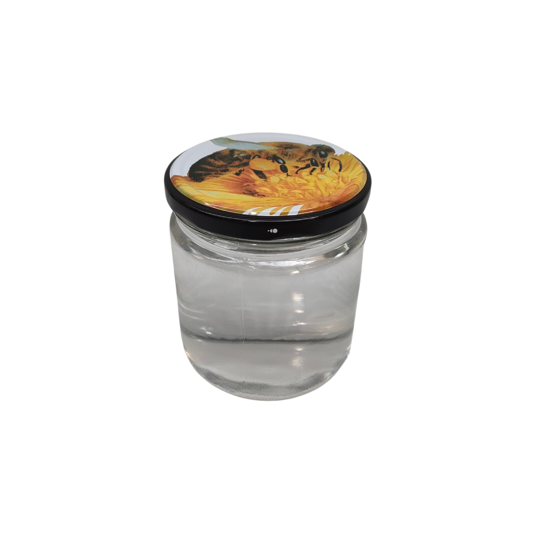 Frasco vidro liso, 1/2kg com TO77 abelha