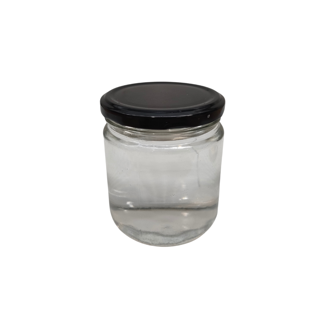 Frasco vidro liso, 1/2kg com TO77 preta