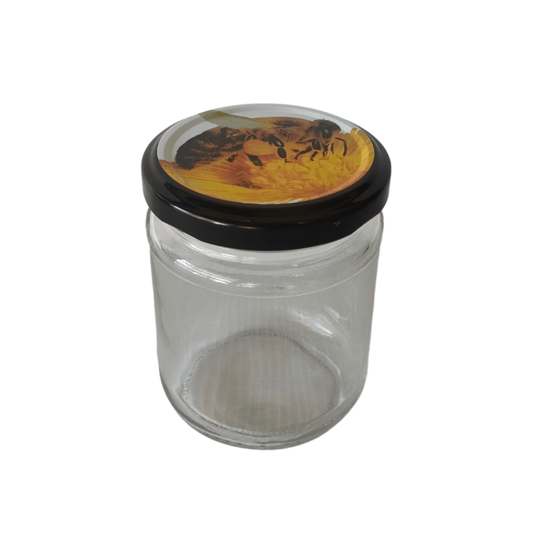 Frasco de vidro JGS 1/4 kg TO63 com tampa abelha - frontal