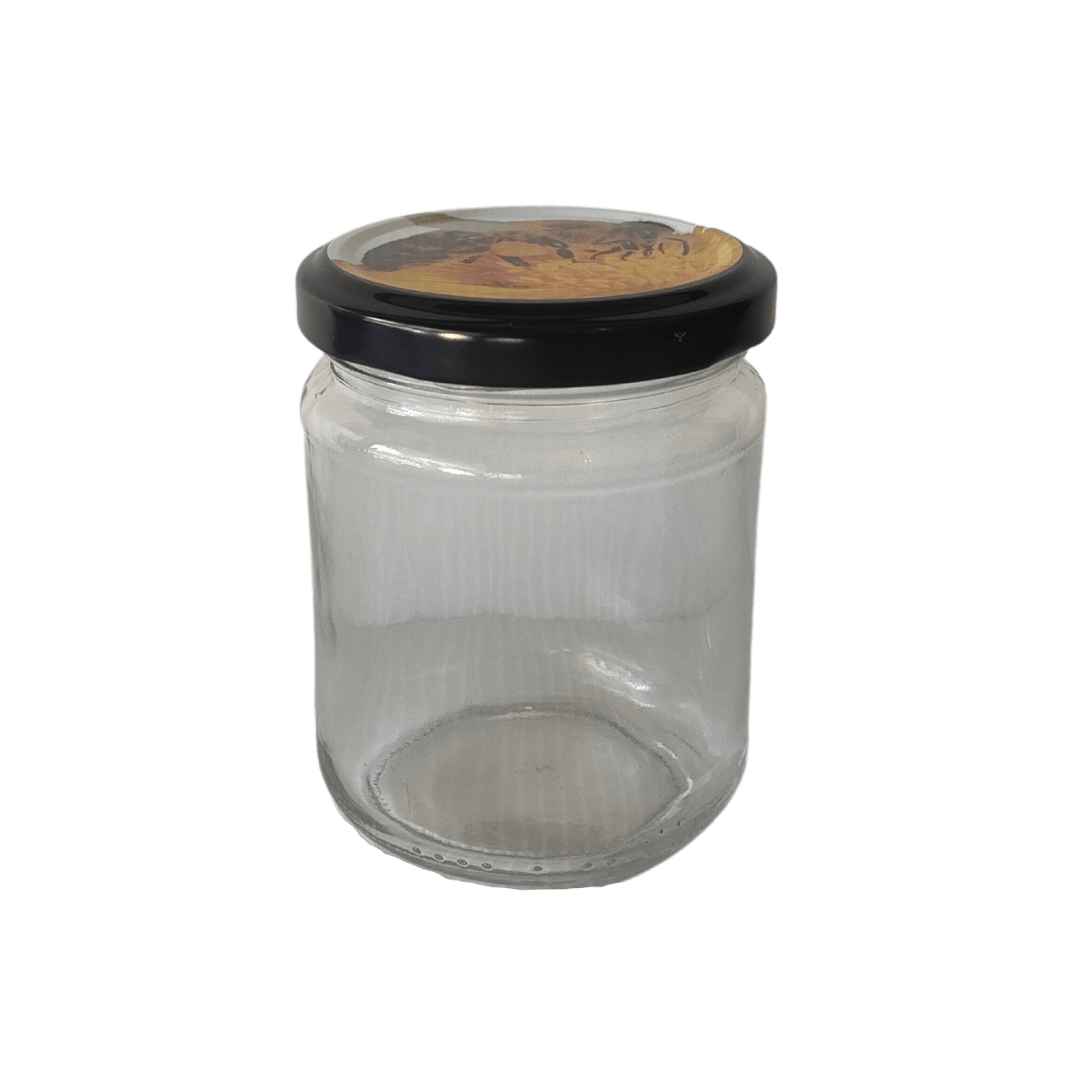 Frasco de vidro JGS 1/4 kg TO63 com tampa abelha - lateral