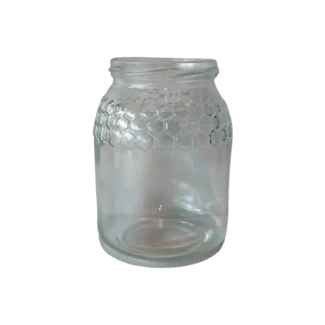 Frasco de vidro JGS com relevo de favos 1 kg TO77 – vista frontal