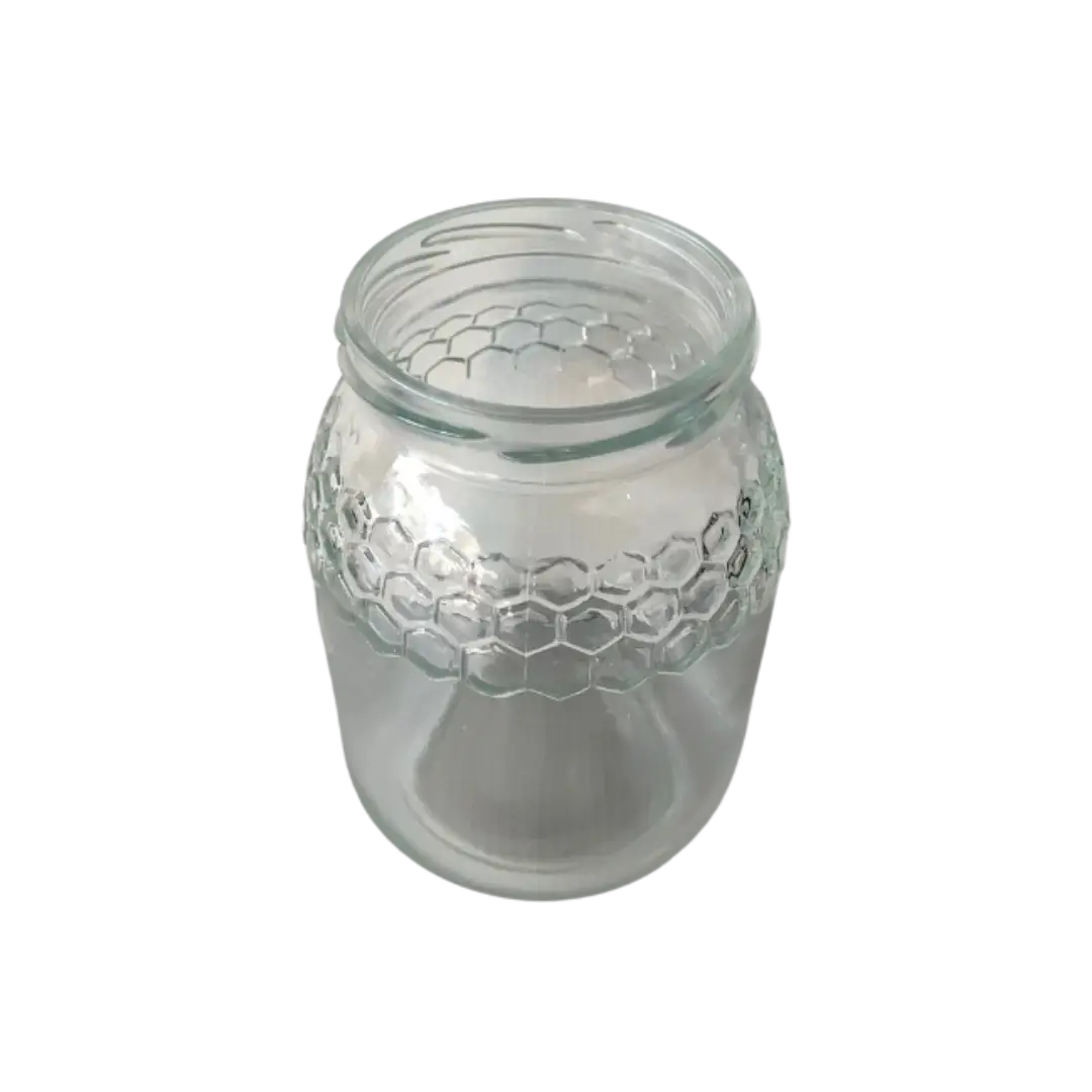 Frasco de vidro JGS com relevo de favos 1 kg TO77 – vista lateral