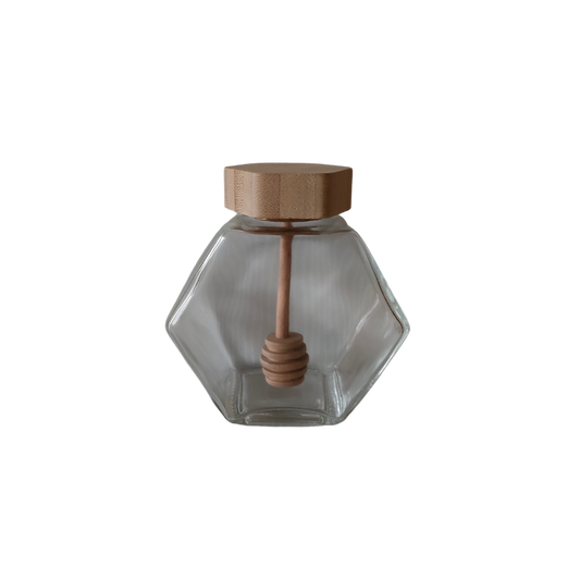 Frasco hexagonal de 220ml com tampa e colher