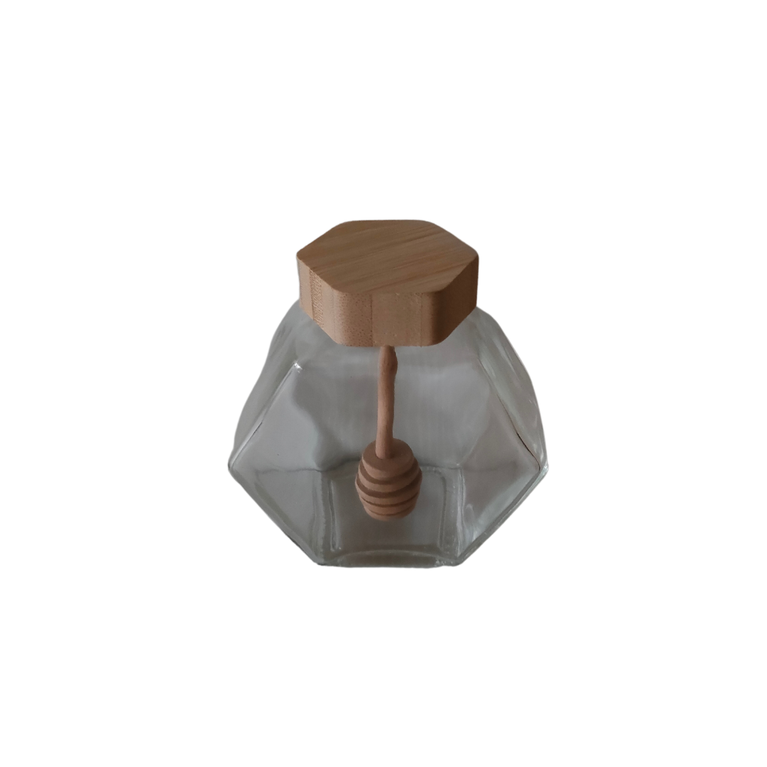 Frasco hexagonal de 220ml com tampa e colher
