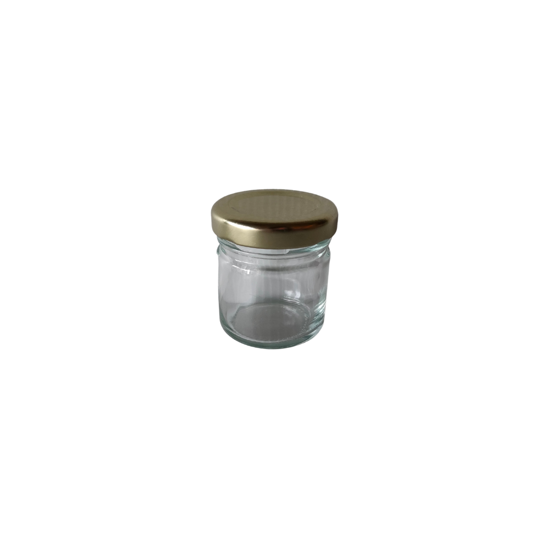 Frasco de vidro JGS 41 ml com tampa dourada – vista lateral