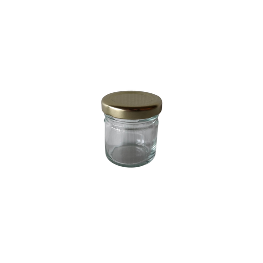Frasco de vidro JGS 41 ml com tampa dourada – vista lateral